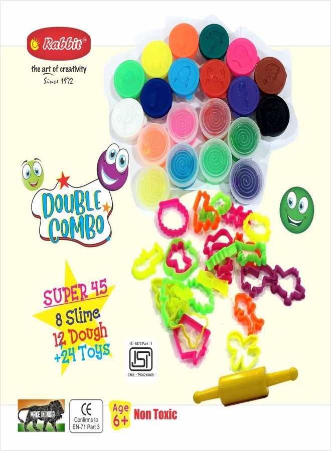 Rabbit Dough & Slime Double Combo Pack | 12 Soft Modelling Doughs + 8 Galaxy Slimes + 24 Fun Moulds + Roller & Cutter | 24 Vibrant Shades | Creative Play Set for Kids Age 3+ | Multicolor Toy Gift - Image 3